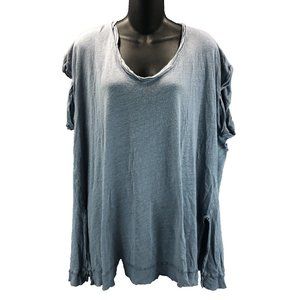 We The Free Womens Small Gray Linen Blend V-Neck Short Sleeve T-Shirt FLAW